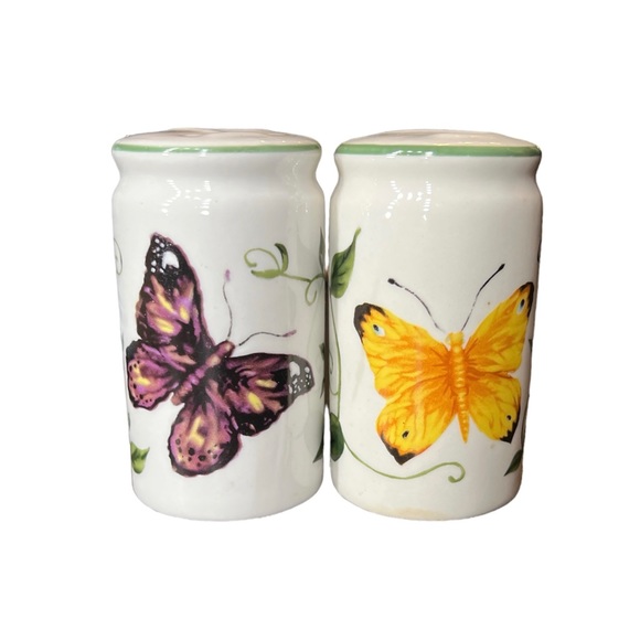 Porcelain Butterfly Printed Salt & Pepper Shakers EXCELLENT Condition Purple Red - Picture 4 of 7